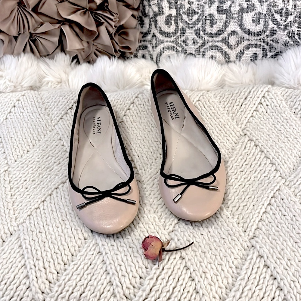 Alfani Step Flex Women’s Nude Champagne Light Pink & Black Ballet Flats Sz 7